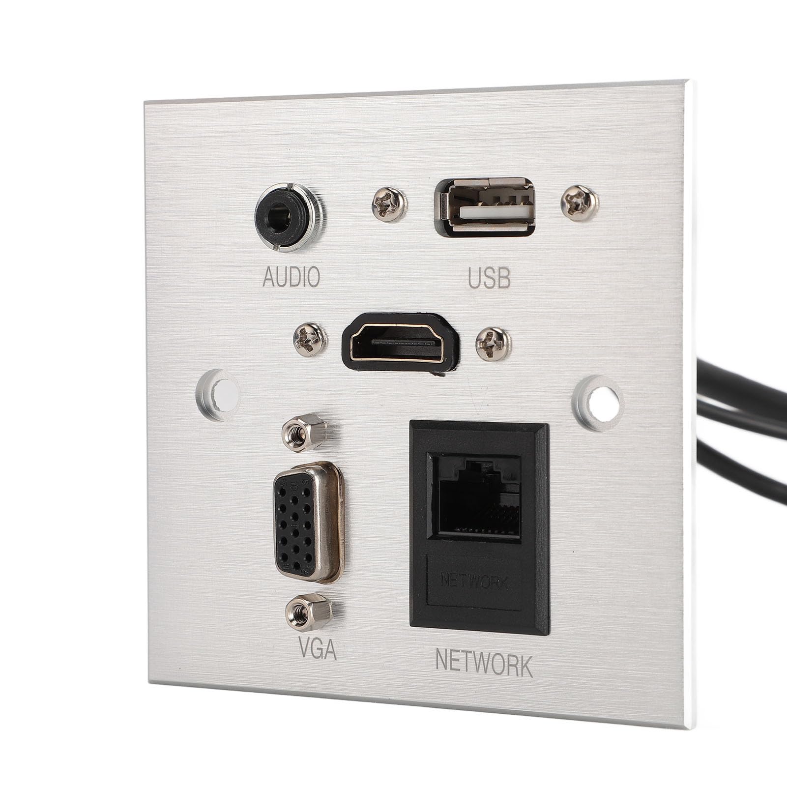 Plaque Murale de Prise Multimédia, Prise Murale avec 5 Interfaces, Dont USB, Interface Multimédia HD, VGA, Son 3,5 Mm, Réseau RJ45, Alliage D'aluminium