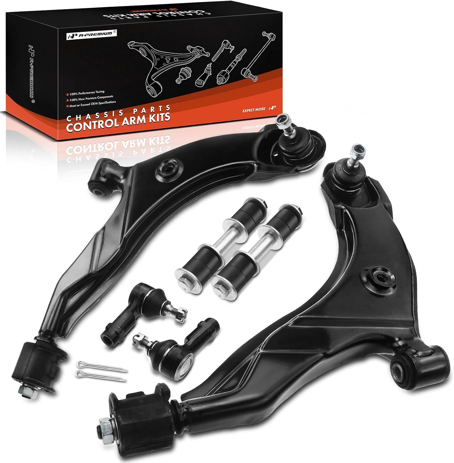 A-Premium Set of 6, Front Lower Control Arm, Sway Bar Link, Outer Tie Rod End, Compatible with Hyundai Accent 1996 1997 1998 1999