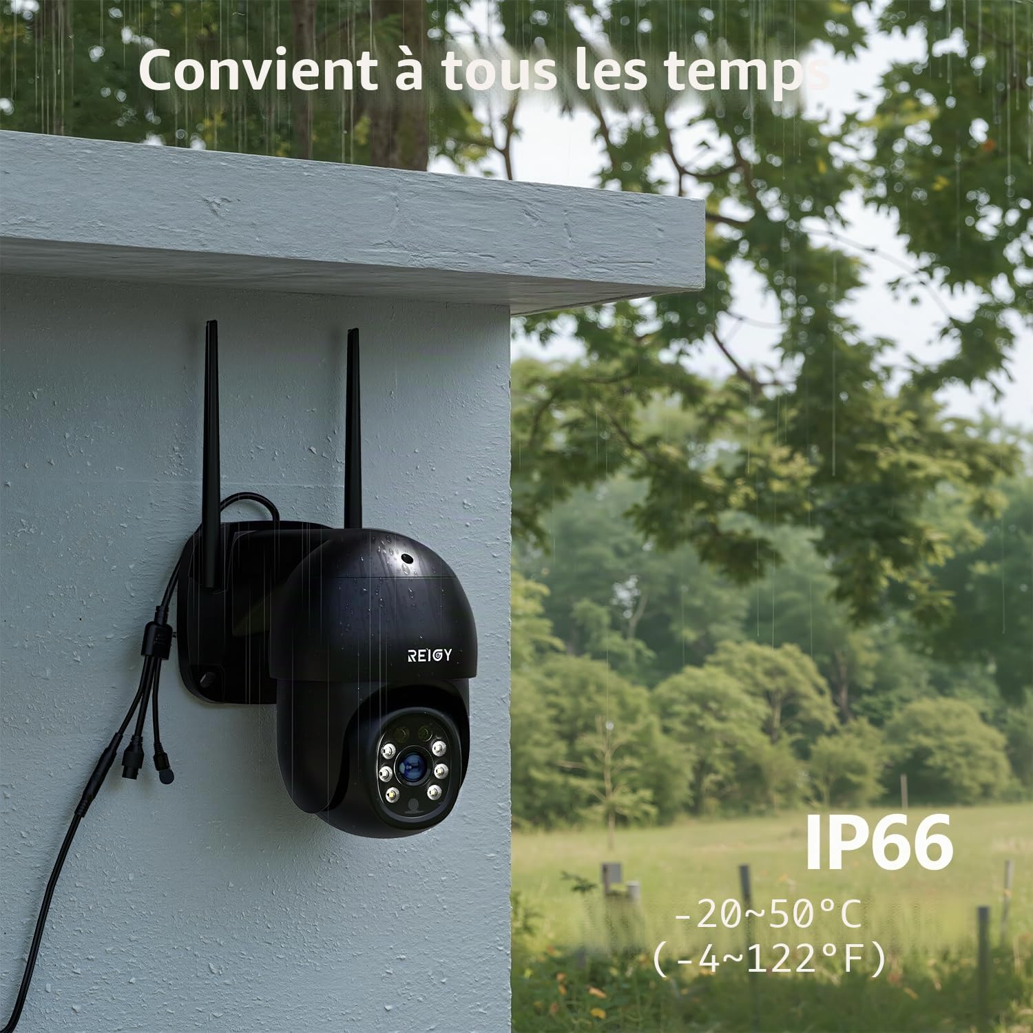 REIGY 8MP Caméra de Surveillance WiFi Extérieure PT 360°, IP Caméra de Sécurité sans Fil(3840 * 2160p) avec Détection Mouvements Vision Nocturne Couleur Audio Bidirectionnel Compatible NVR