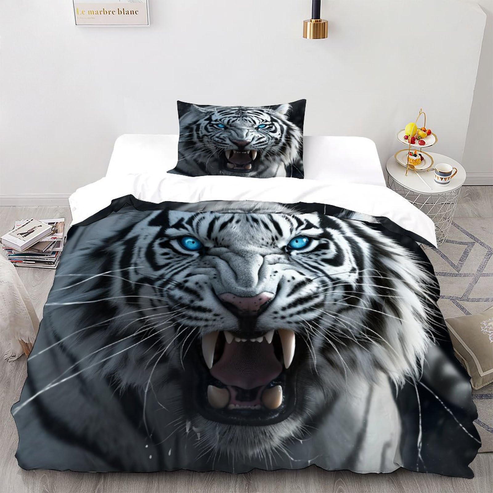 Housse de couette paon en microfibre douce anti-plis, parure de lit animaux sauvages 135x200