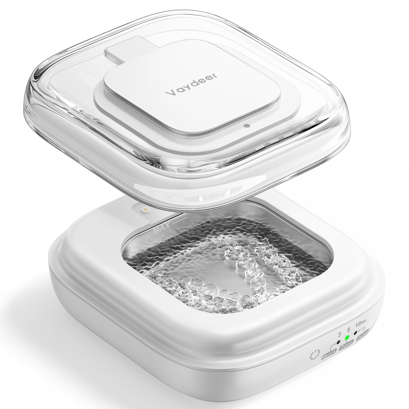 VAYDEER Nettoyeur Ultrason 48kHz Compact Silencieux 3 Modes UV pour Appareil Dentaire Prothèse Bijoux Blanc