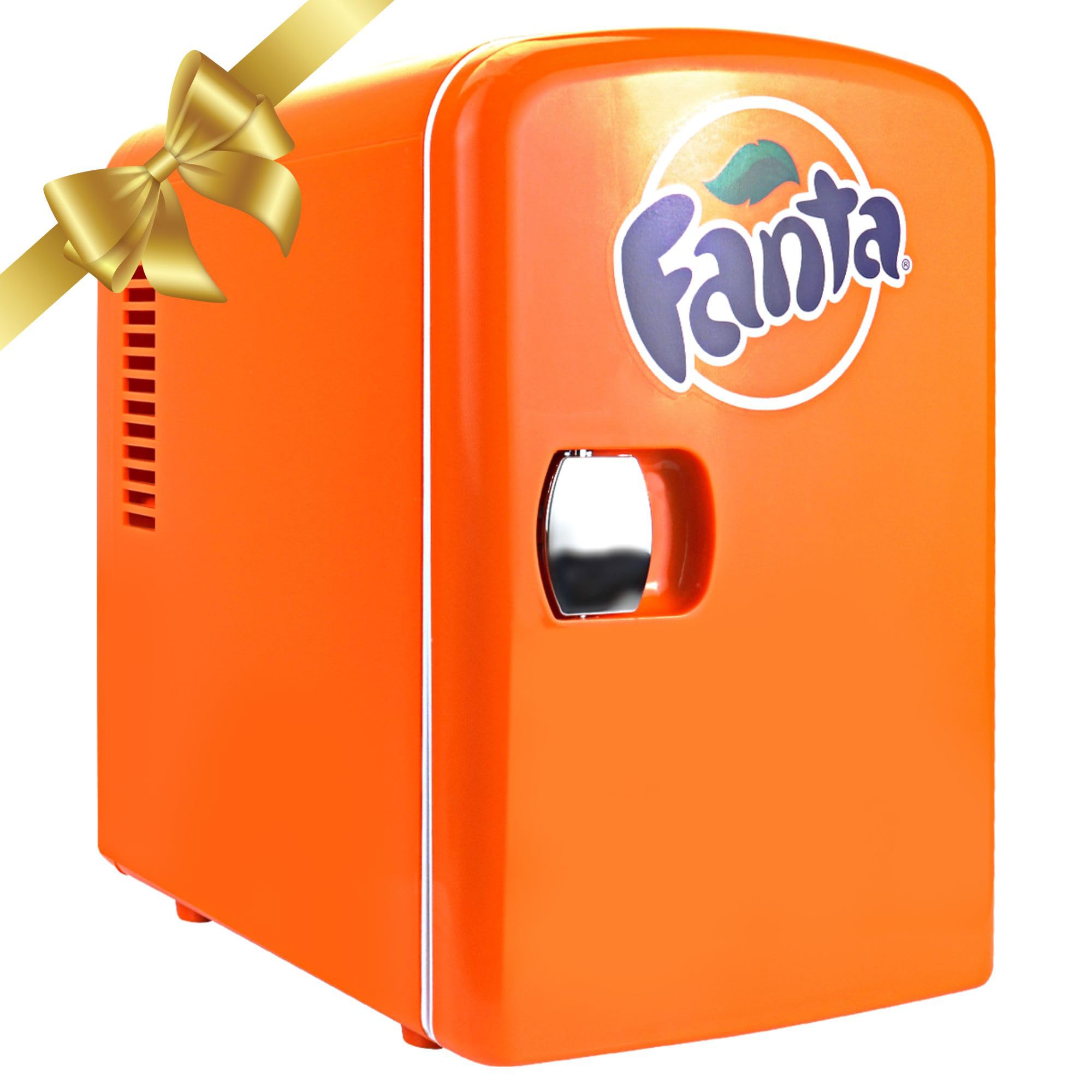 Coca-Cola Fanta 4L Mini Fridge Cooler/Warmer with 12V DC and 110V AC Cords 6 Can Portable Personal Cooler for Snacks Drinks Cosmetics Desk Home Office Dorm Thermoelectric Cooling and Warming