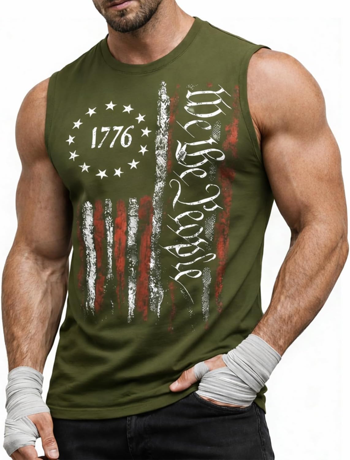 4th of July Shirts Mens Muscle Tank Top 1776 Sleeveless Graphic Gym Workout American Flag Shirt