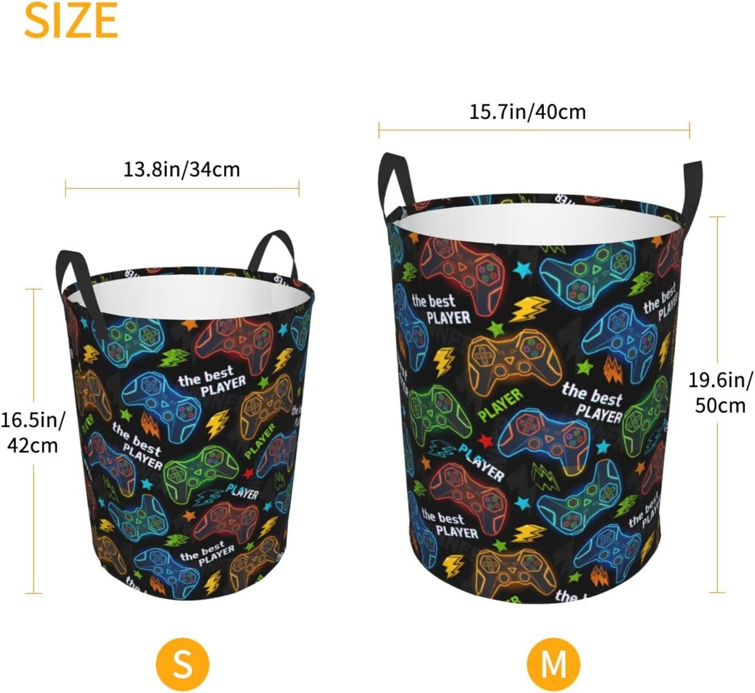 Game Round Laundry Hamper Gaming Gamer Storage Basket Toys Clothes Organizer Bin For Home Bathroom Bedroom Dorm Nursery, 62l