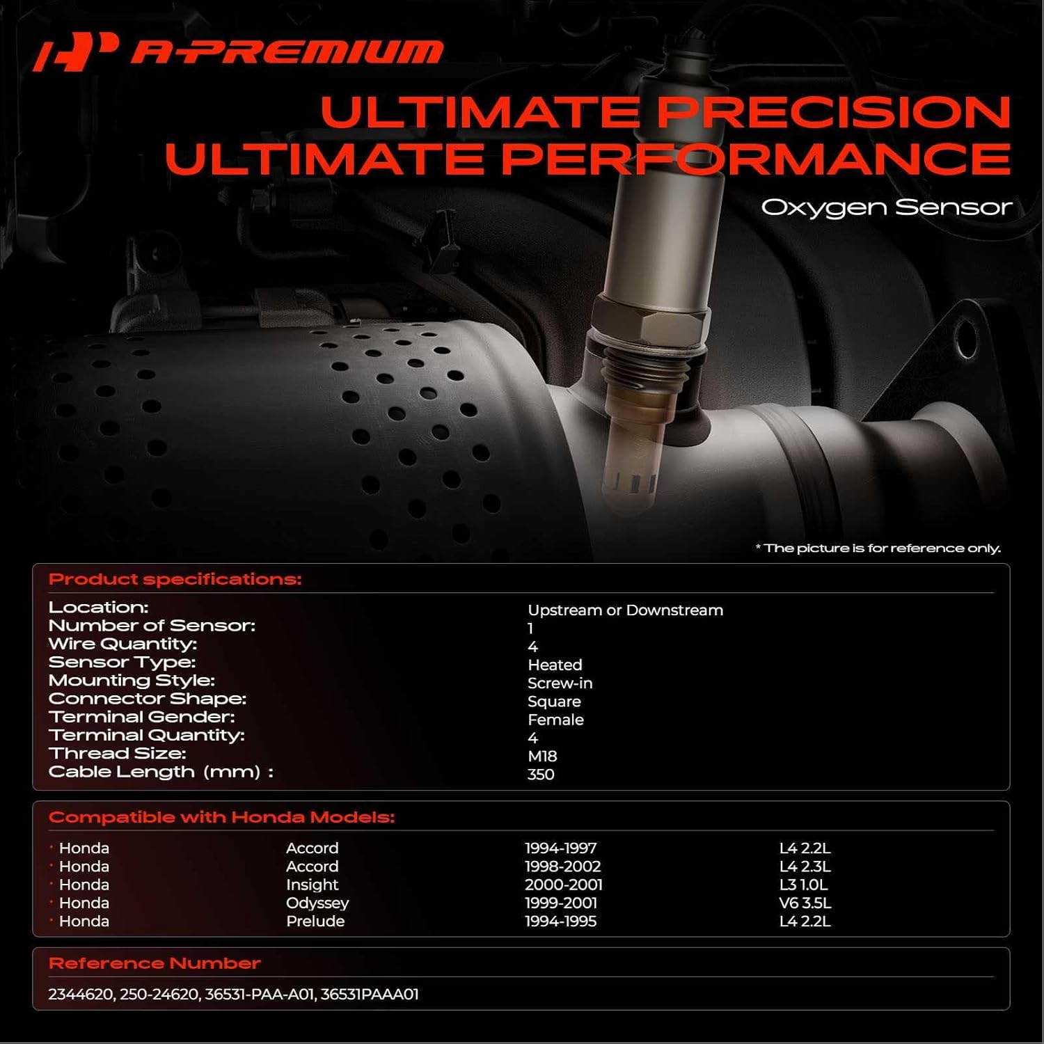 A-Premium O2 Oxygen Sensor Compatible with Honda Accord 1994-2002, Insight 2000-2001, Odyssey 1999-2001, Prelude 1994-1995, 2.2L 2.3L 3.5L, Replace# 36531PAAA01