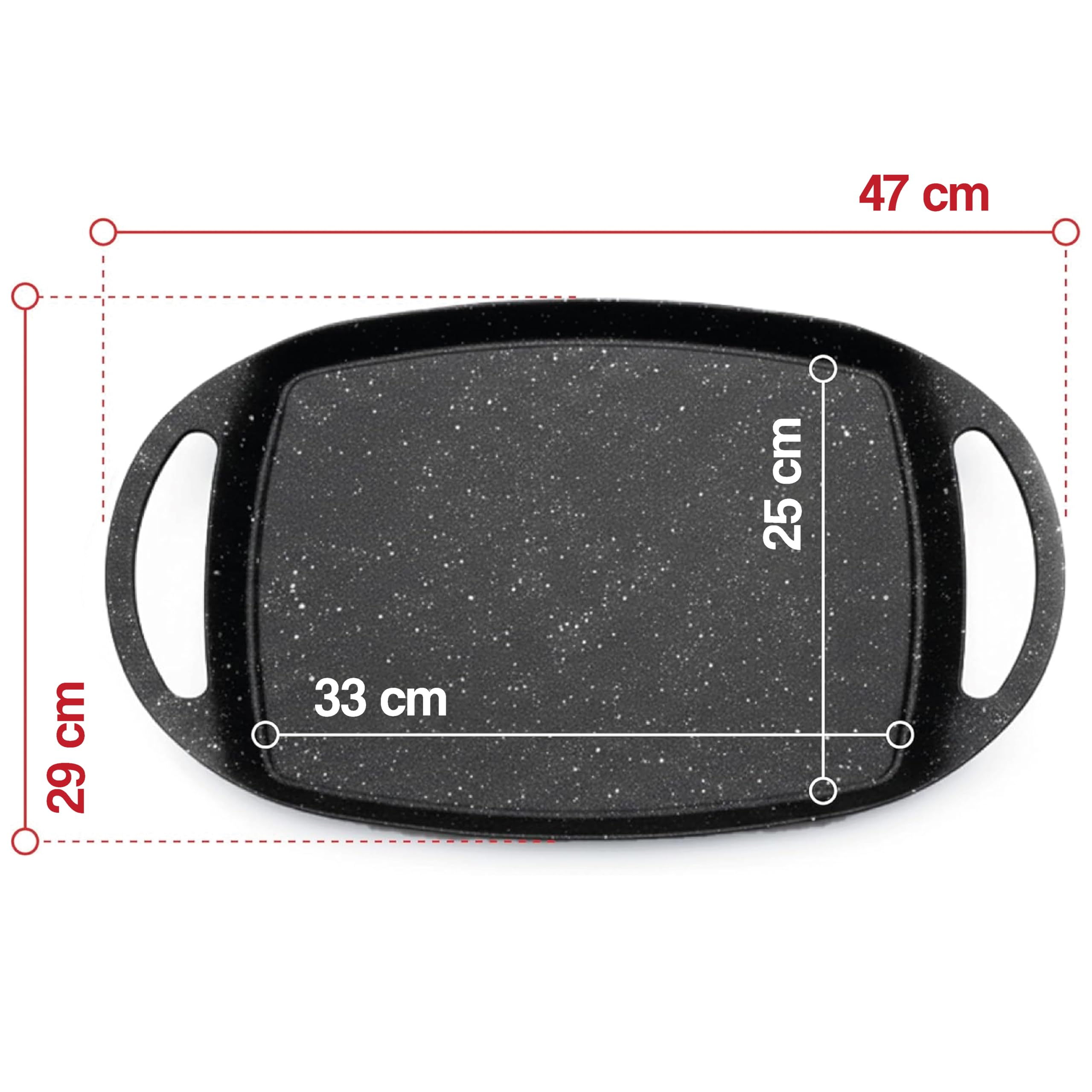 MGE - Plancha Grill - Parrilla de Cocina con Revestimiento de Piedra - Plancha de Asar para Arepas - Bandeja Asadora de Aluminio con Revestimiento Antiadherente - Budare - 47 x 29 cm
