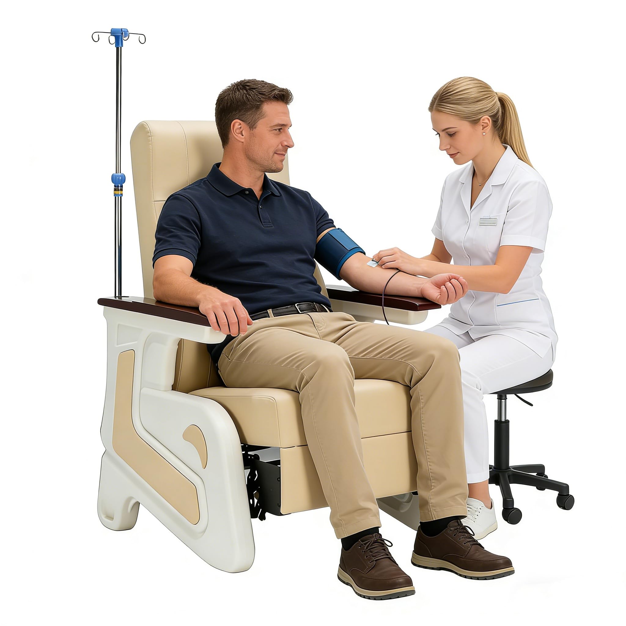 Elektryczne krzesło medyczne z podłokietnikiem i drążkiem dożylnym, ergonomiczna konstrukcja do szpitala i domu opieki