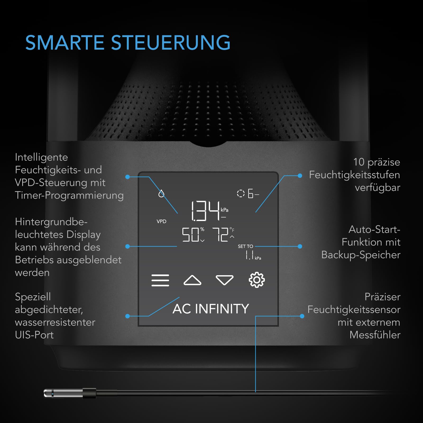 AC Infinity CLOUDFORGE T3 – Pflanzen-Luftbefeuchter 4,5 L mit VPD | 10-stufiger Präzisionsverdampfer, ausziehbarer Zielschlauch und auslaufsichere Dichtung für Wachstumszelte