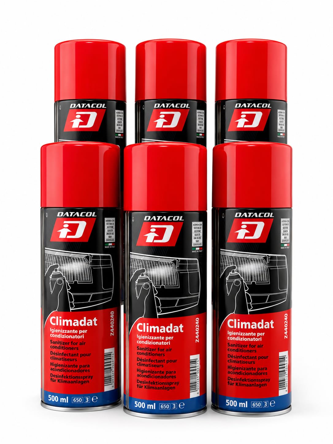 CLIMADAT Spray higienizante aire acondicionado 500 ml – Pack 6 unidades – Eliminador de olores y bacterias – Limpieza de filtros y baterías – Uso hogar y profesional