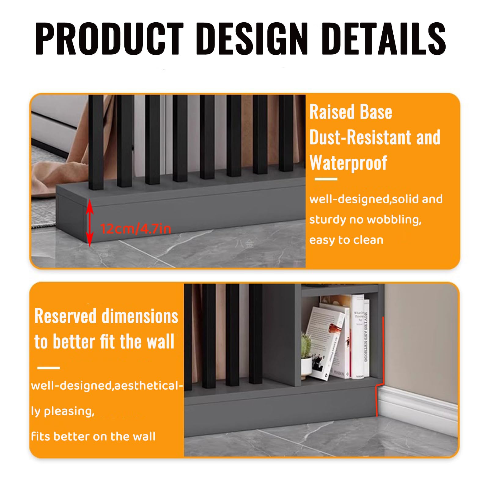 Divisorio indipendente con ripiani portaoggetti, divisorio in legno per decorazione casa e ufficio, scaffale aperto, 120 cm