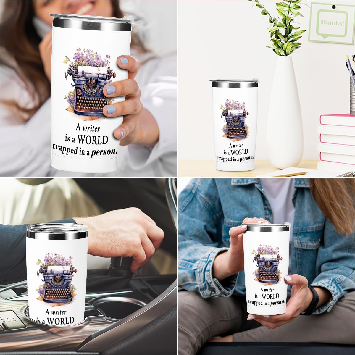 Motivational Writer Gifts Tumbler, 20 oz Stainless Steel Coffee Mug，Travel Cup，Insulated Cup with Lid for Car Office, Inspirational Literary Gifts for Author Novelist Women Men Christmas Birthday - Image 5