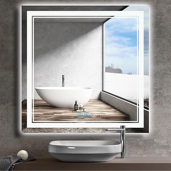 DIDIDADA 36x36 Inch Square LED Bathroom Lighted Mirror with Lights 3 Color Dimmable
