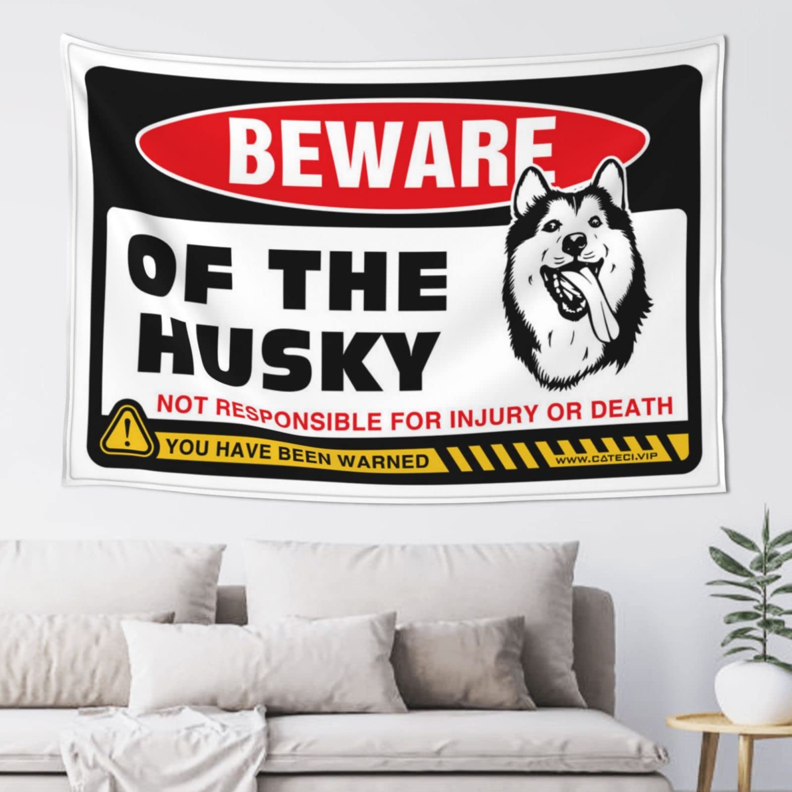PRAVOXI Bar Accessories Man Cave Beware Of Husky Tapestry Funny Home Decor Hanging Wall Decor(75X100CM)