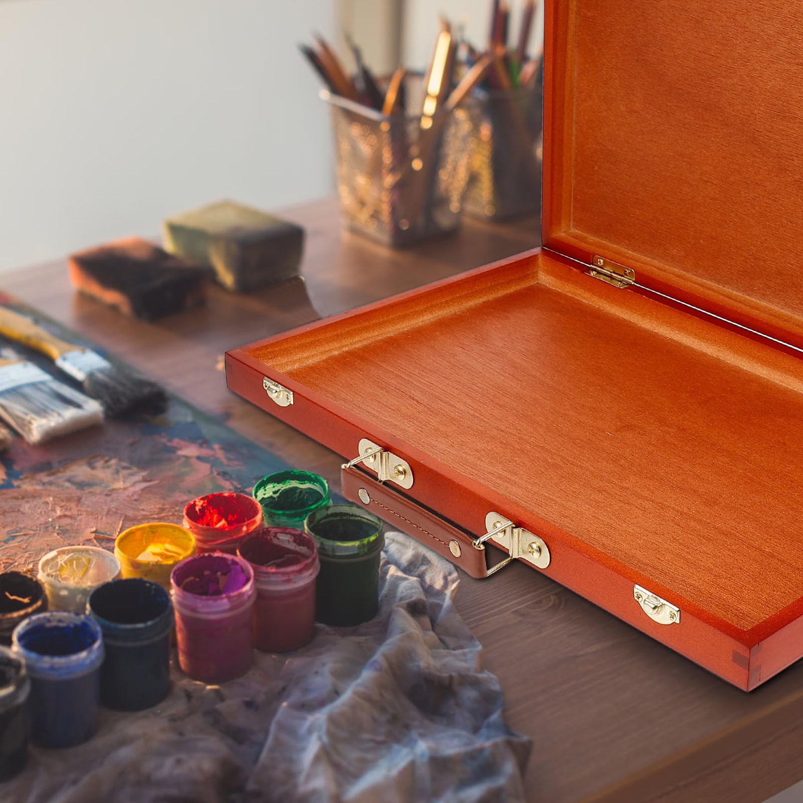 VILLCASE Estuche de Dibujo Portátil de Madera Cierre y Asa Duradera, Caja de Almacenamiento de Pinturas Ligera para Herramientas de Pintura Segura