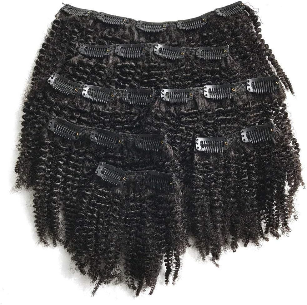 FDshine Kinkys Curly Clip in Hair Extensions Mongolian Afro Kinky Curly Human Hair 4a 4b for Black Woman (8", Natural Color)