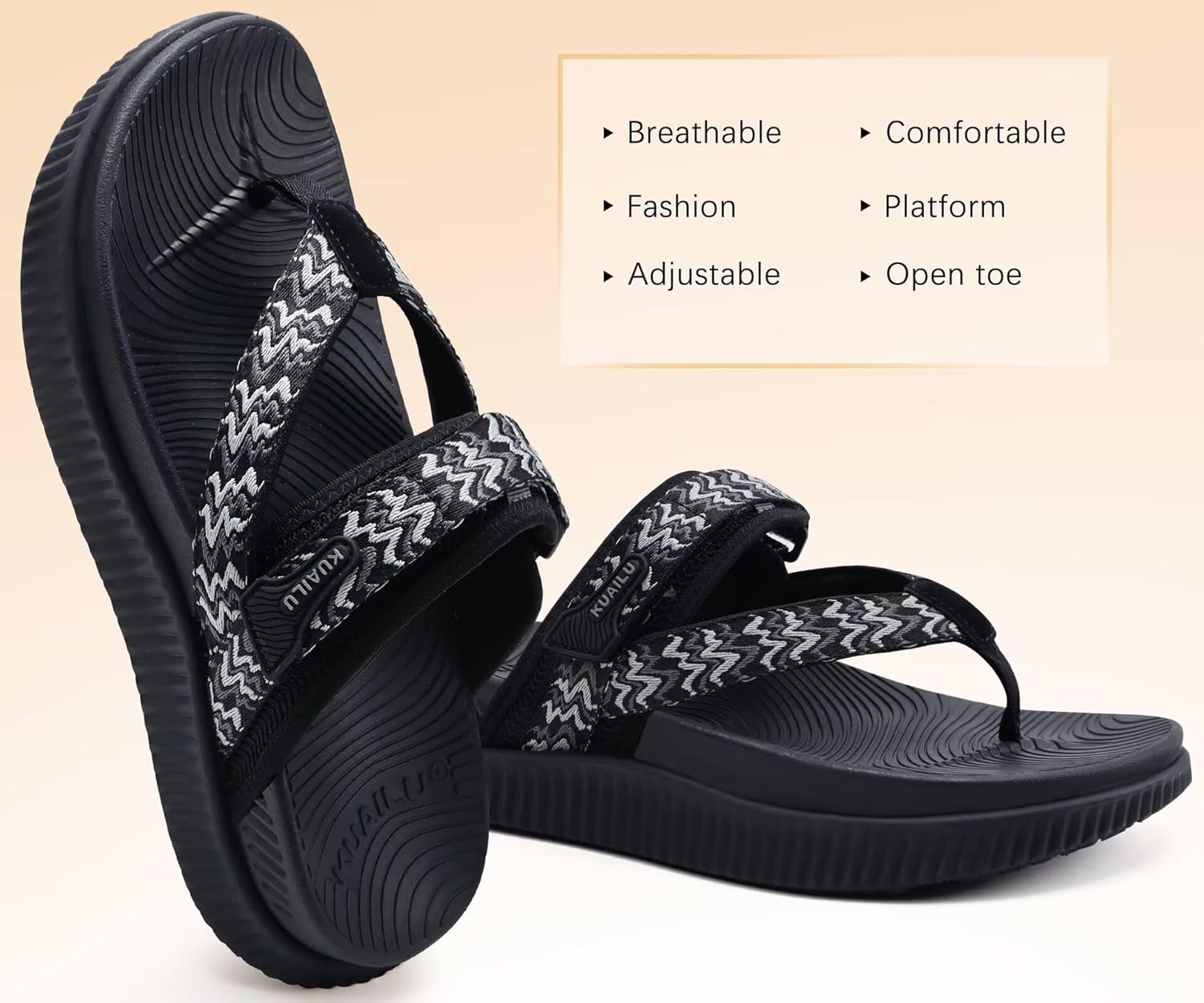 KuaiLu Womens Orthopedic Flip Flops With Arch Support Adjustable Thick Athletic Cushion Recovery Walking Sandals For Woman Ladies Fashion Comfortable Flip-Flop Slides, Water Resistant & Lightweight - Image 6