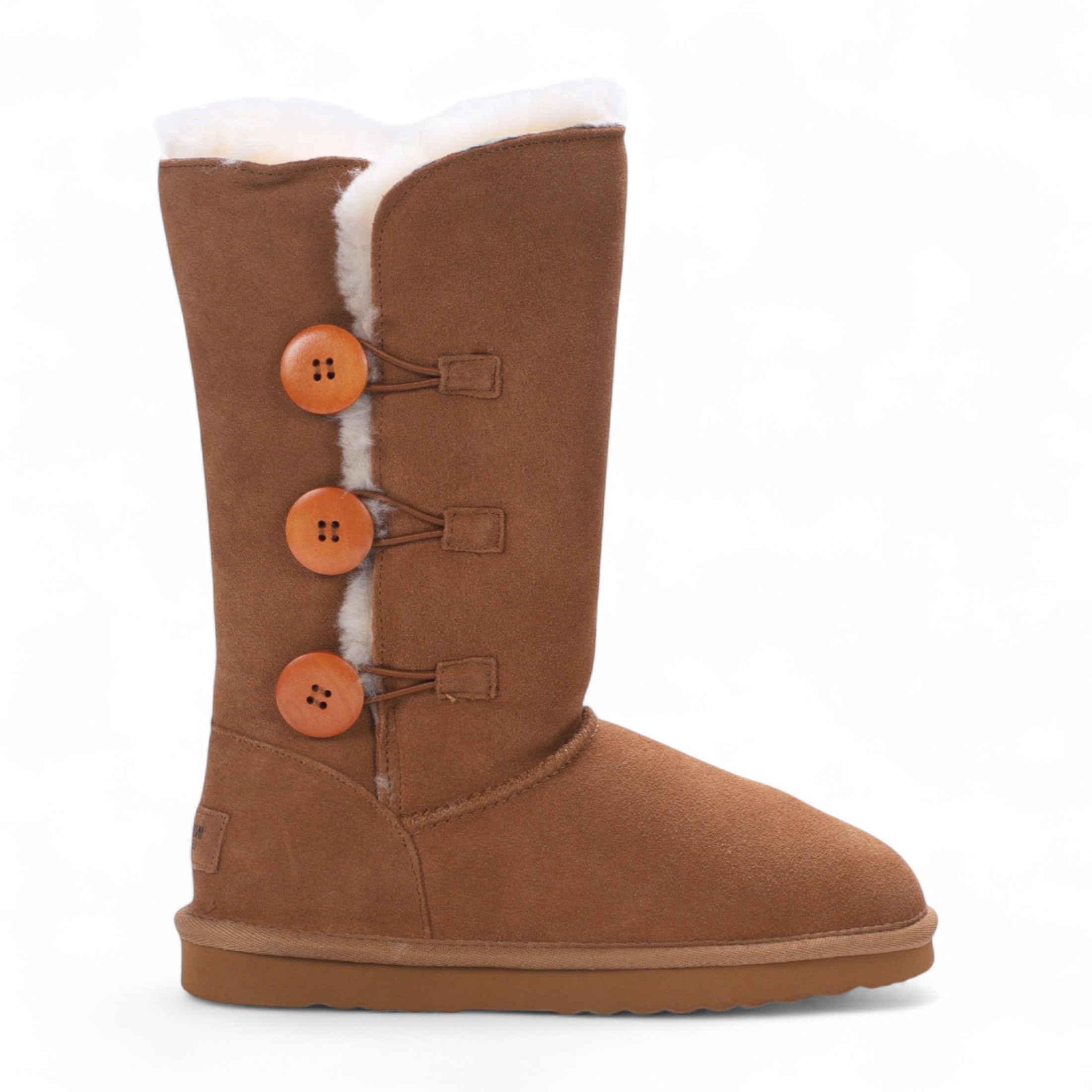 Infinity Leather Womens Sheepskin Suede Calf Winter Boots Willow Button Detail Slip-On Fur Lined Boots Warm Outdoor Non-Slip
