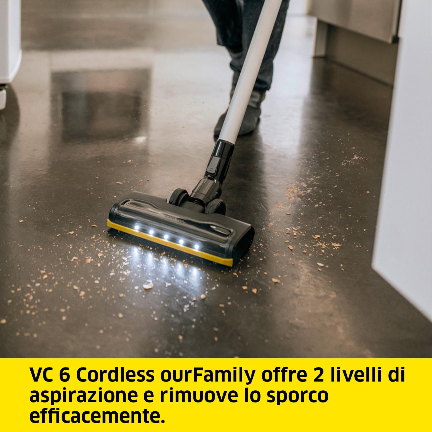 KÄRCHER Aspirapolvere senza fili VC 6 Cordless ourFamily, 2 livelli di aspirazione, 50 minuti di autonomia, peso: 2,8 kg, batteria da 25,2 V, supporto a parete con funzione di ricarica