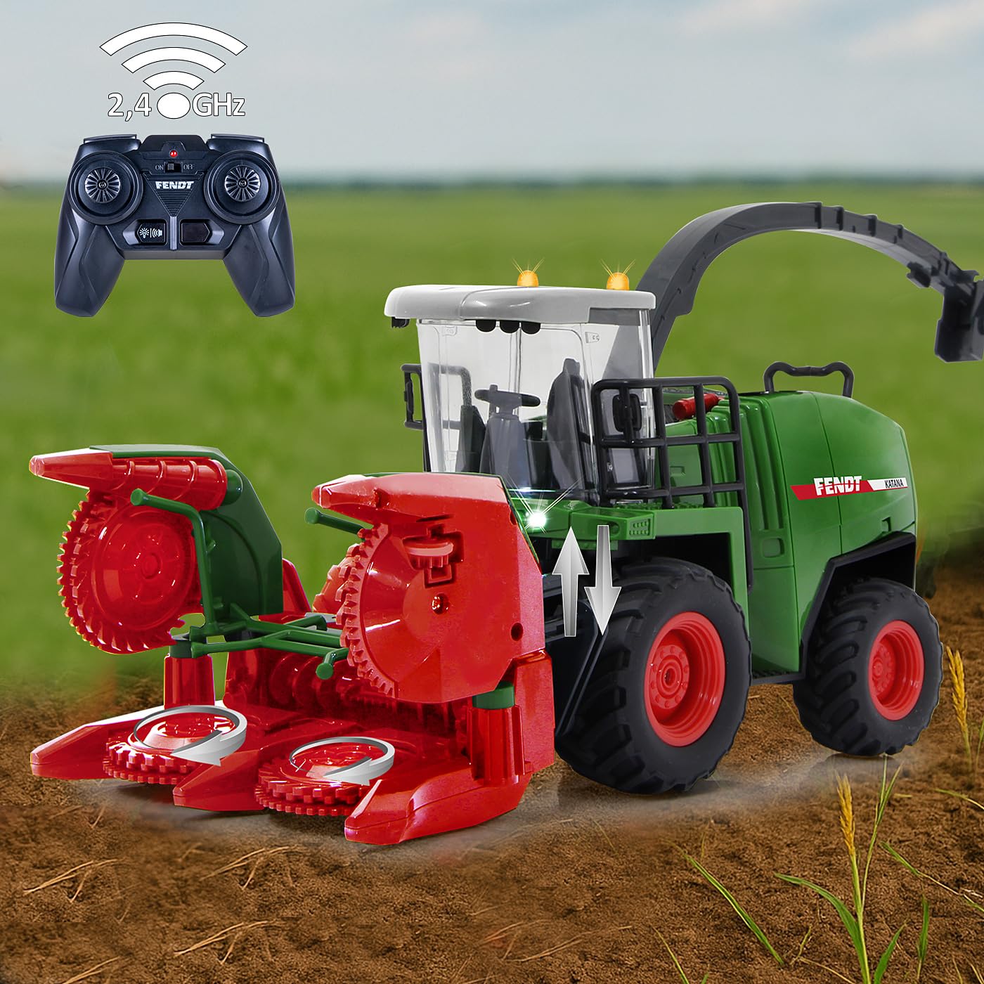 JAMARA 405315 Fendt Katana RC 1:24S - traktor Fendt zabawka, zdalnie sterowany traktor RC dla dzieci, model pojazdu rolniczego, prezent dla dzieci, światło
