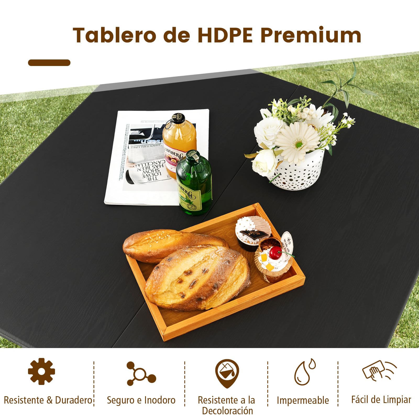 GOPLUS Mesa Plegable de 3 Pies, Mesa de Camping Plegable Portátil y Ligera con Asa de Transporte, Estructura de Metal, Mesa de Picnic para Interior y Exterior, Mesita de Comedor para Fiesta (Gris)