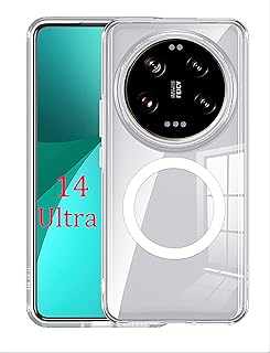 GIOPUEY Magnetic Case for Xiaomi 14 Ultra, Compatible with MagSafe, Transparent Hard PC Case + Soft TPU Case Cover – Clear