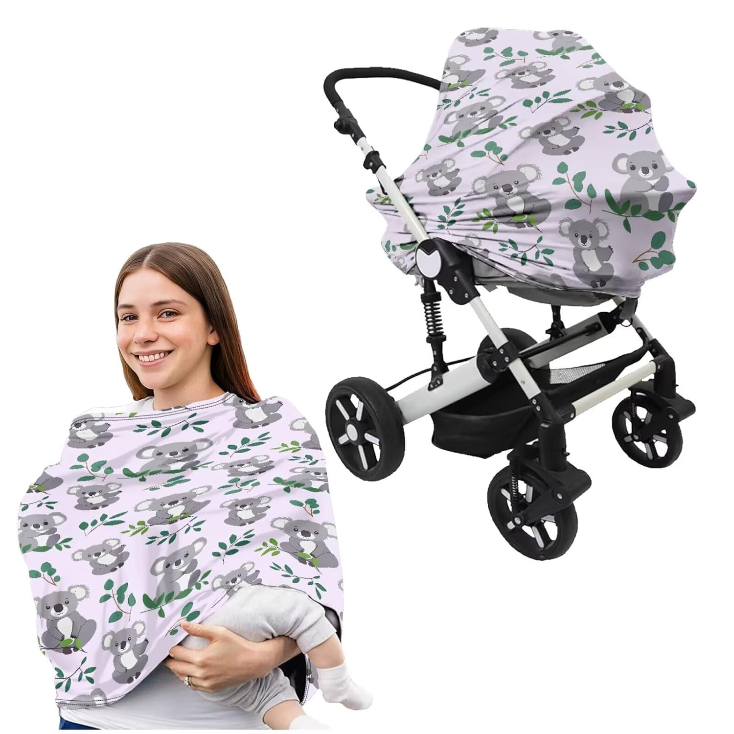 Koala Car Seat Covers for Babies Comfortable U Shaped Pillow Case Cover 2 Piece Breastfeeding Cover Set Carseat Canopy Infant Stroller Covers for Boys Girls