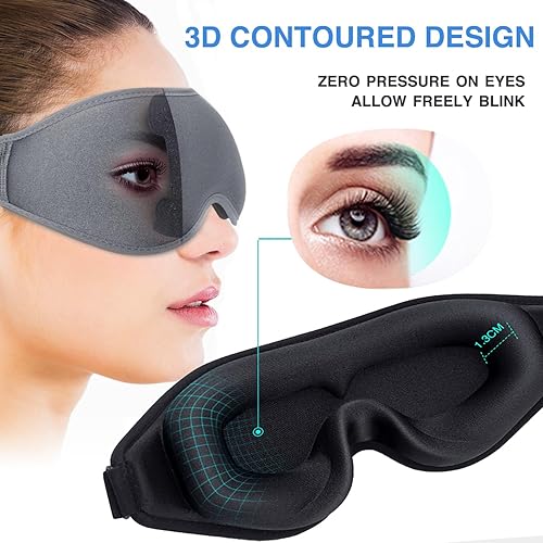 Miniatura 10 de AUPHIL - Máscara de ojos contorneada 3D para dormir, máscara de dormir cómoda para mujeres y hombres, 100% bloqueo de luz, máscara de ojos suave y