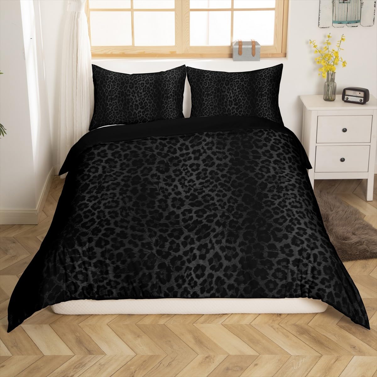 Homemissing Kids Single Size Black Leopard Bedding Set Cheetah Print Duvet Cover Set Safari Duvet Cover for Kids Boys Girls Animal Print Bedding Adult Bedroom Decor Breathable Quilt Cover