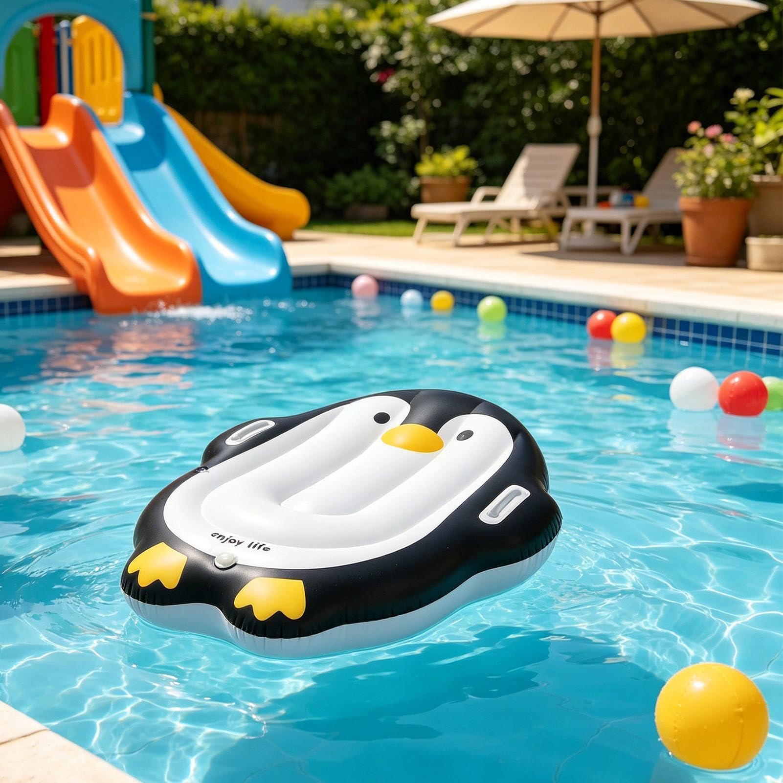 Surfbrett für Kinder, mit Griff und Cartoon-Pinguin, tragbar, aufblasbar, für und Mädchen, , Schwimmen, See, Pool, im Pool
