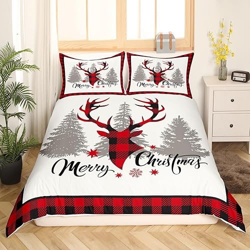 Miniatura 10 de jejeloiu Juego de ropa de cama de Navidad para niños y niñas, juego de funda de edredón con cita de Navidad, tamaño Queen, funda de edredón con