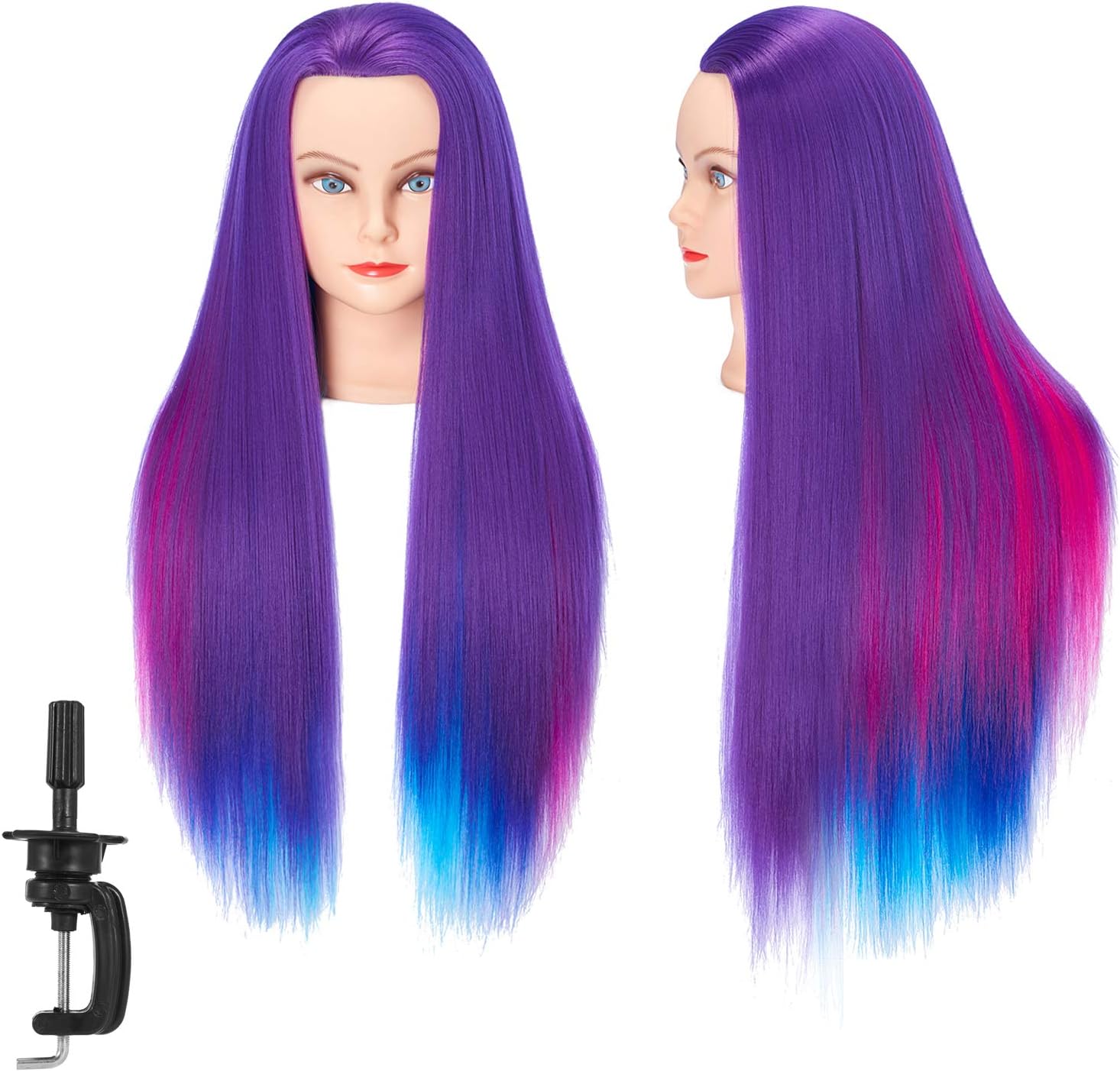 Hairginkgo Mannequin Head 26"-28" Super Long Synthetic Fiber Hair Manikin Head Styling Hairdresser Training Head Cosmetology Doll Head for Cutting Braiding Practice with Clamp (92018W0320)