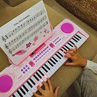 Teclado Musical Infantil Rosa Com Microfone suporte Partitura luminoso Recarregavel