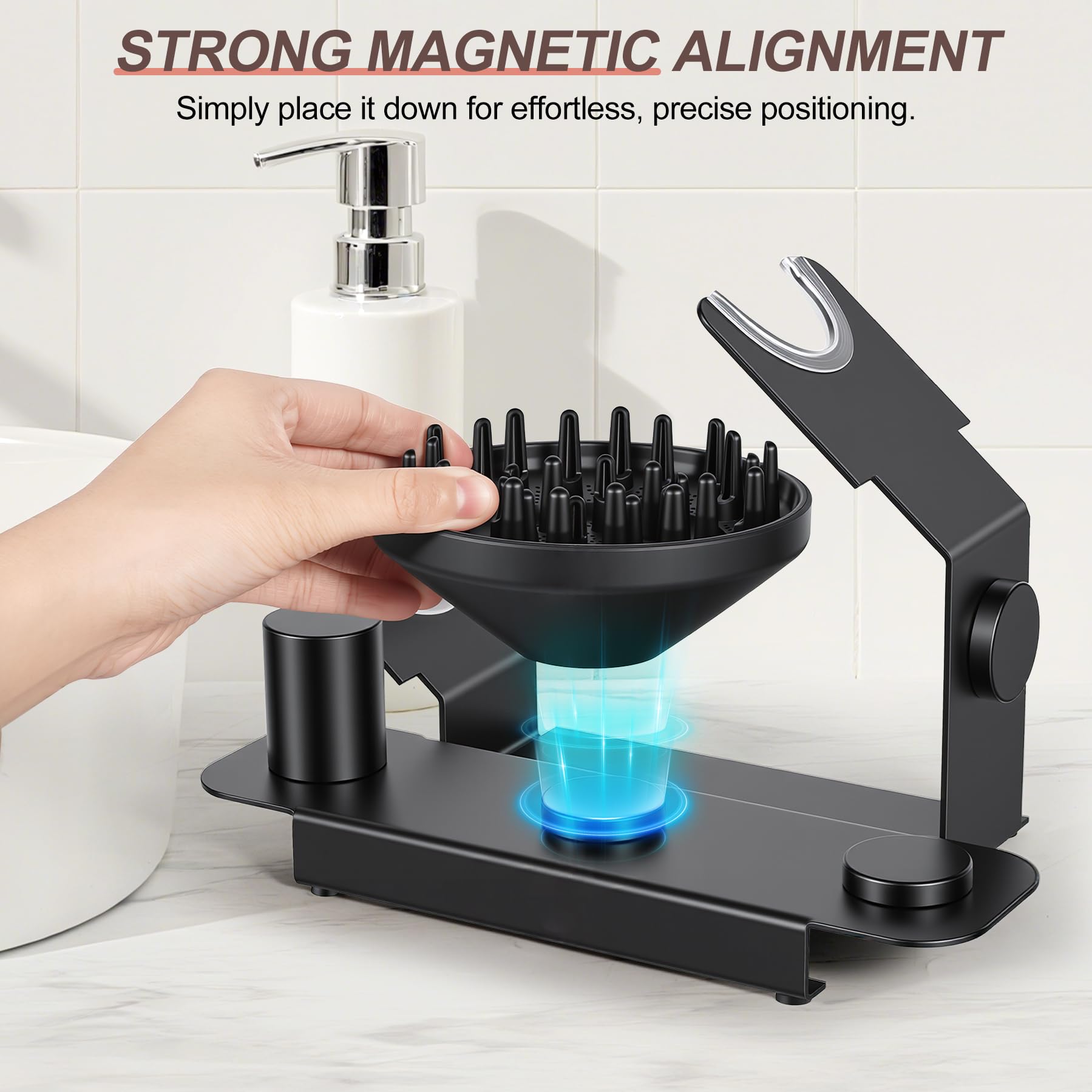 Affogato Haartrockner Ständer kompatibel mit Dyson Supersonic r, magnetischer Aufbewahrungsständer mit 4 Fächern für Arbeitsplatte, stabiler Metallhalter für Düsen & Diffusor Zubehör