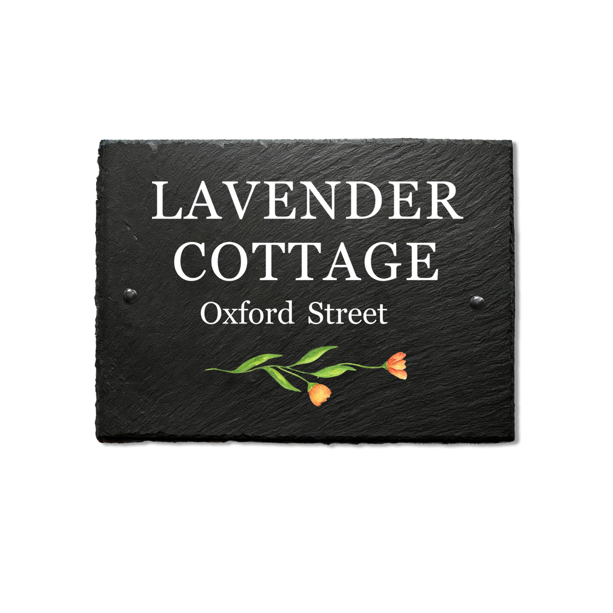 EDSG Personalised Slate House Signs for Outside, UV Printed House Name Plaques for Outside Door Number Plaques for Wall, Welcome House Sign Yard Garden Signs with Wall Fixings (Medium - 20x15cm)