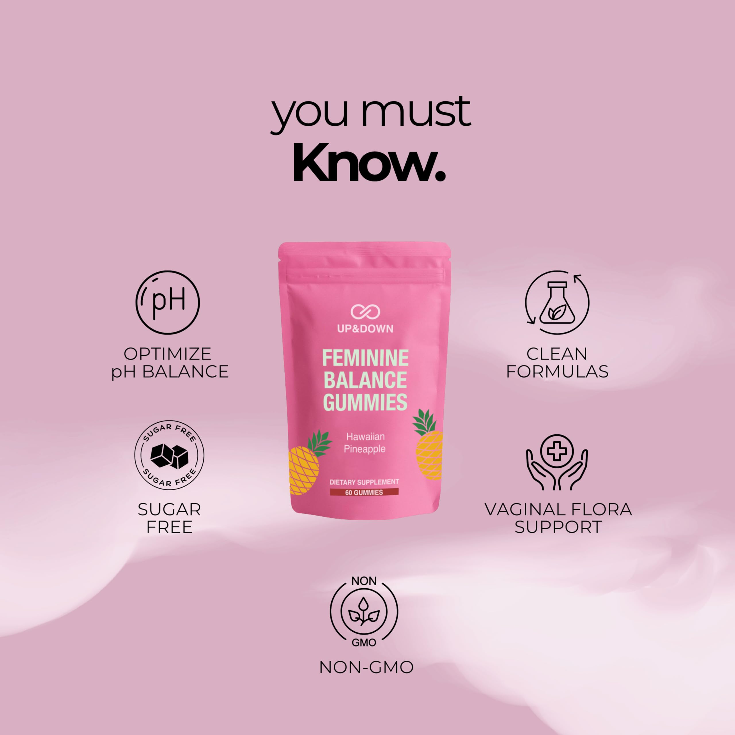 Up&Down Supplements Premium Feminine Balance Gummies for Women | PMS Relief, Mood & Cycle Support | Pineapple + Vitamin C | Ashwagandha & Chasteberry | Vegan, Non-GMO, Gluten Free | 60 Gummies — Amazon image 5