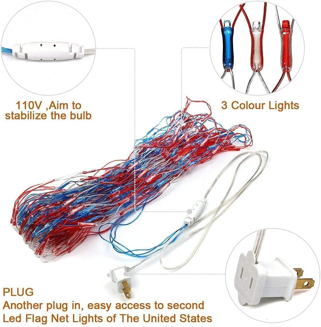 DDMY American Flag Lights Waterproof Flag Net Light of The United States with 420 Super Bright LEDs, Flag Light for Memorial Day/4th of July Independence Day Decoration/Labour Day/Yard/Garden/Party
