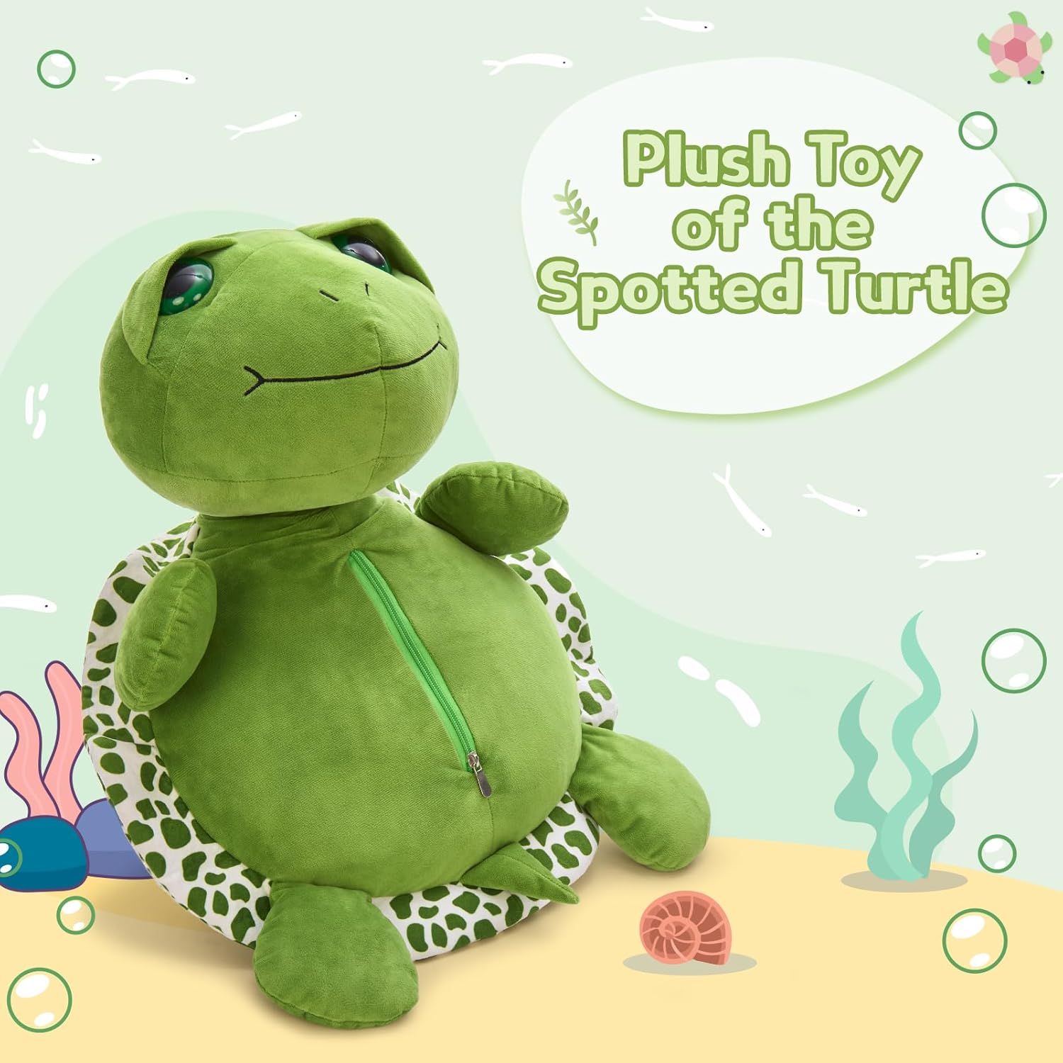 Giant Sea Turtle Plush Toy, 23.6" Big Soft Turtle Stuffed Animal for Kids Adults, Sunggly Large Plushies Body Pillow Gift for Birthday Christmas Baby Shower, Ocean Theme Party Decor