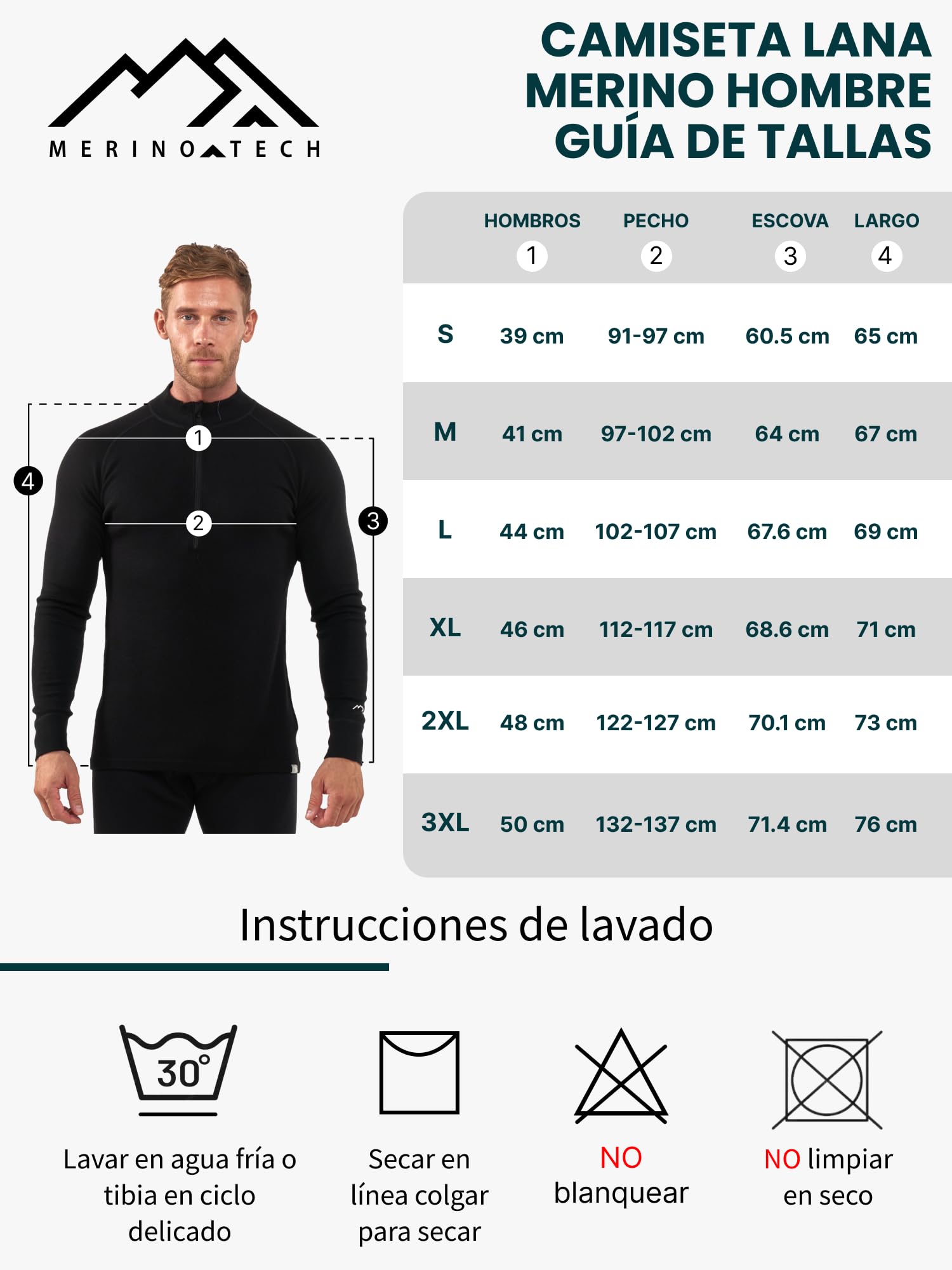 Merino.tech Camiseta Manga Larga Hombre con Cremallera et Calcetines | Capa media para running y fitness. No pica, neutraliza olores, cálida y cómoda
