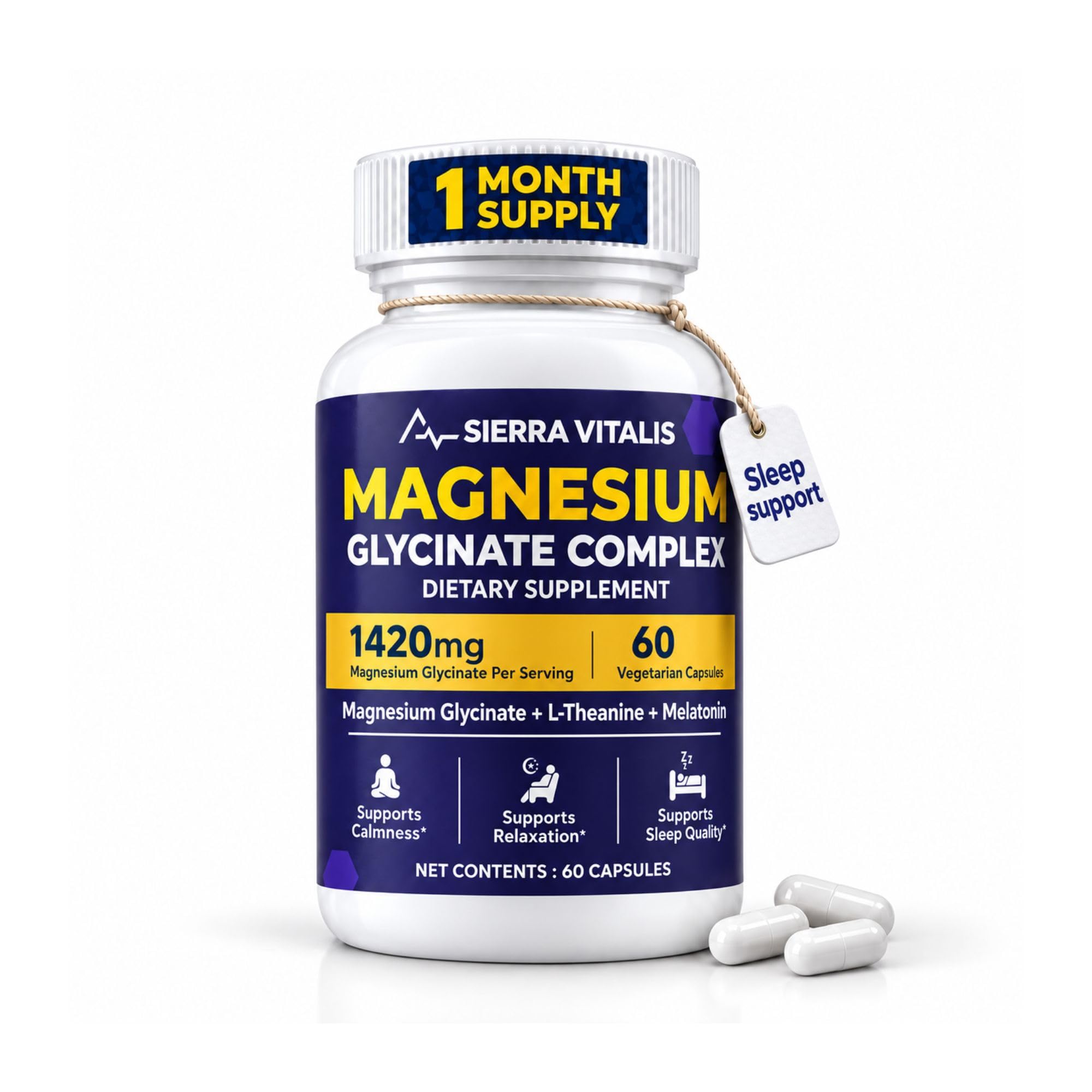 Magnesium Glycinate for Sleep, 200mg with L-Theanine &amp; Melatonin, 60 Count