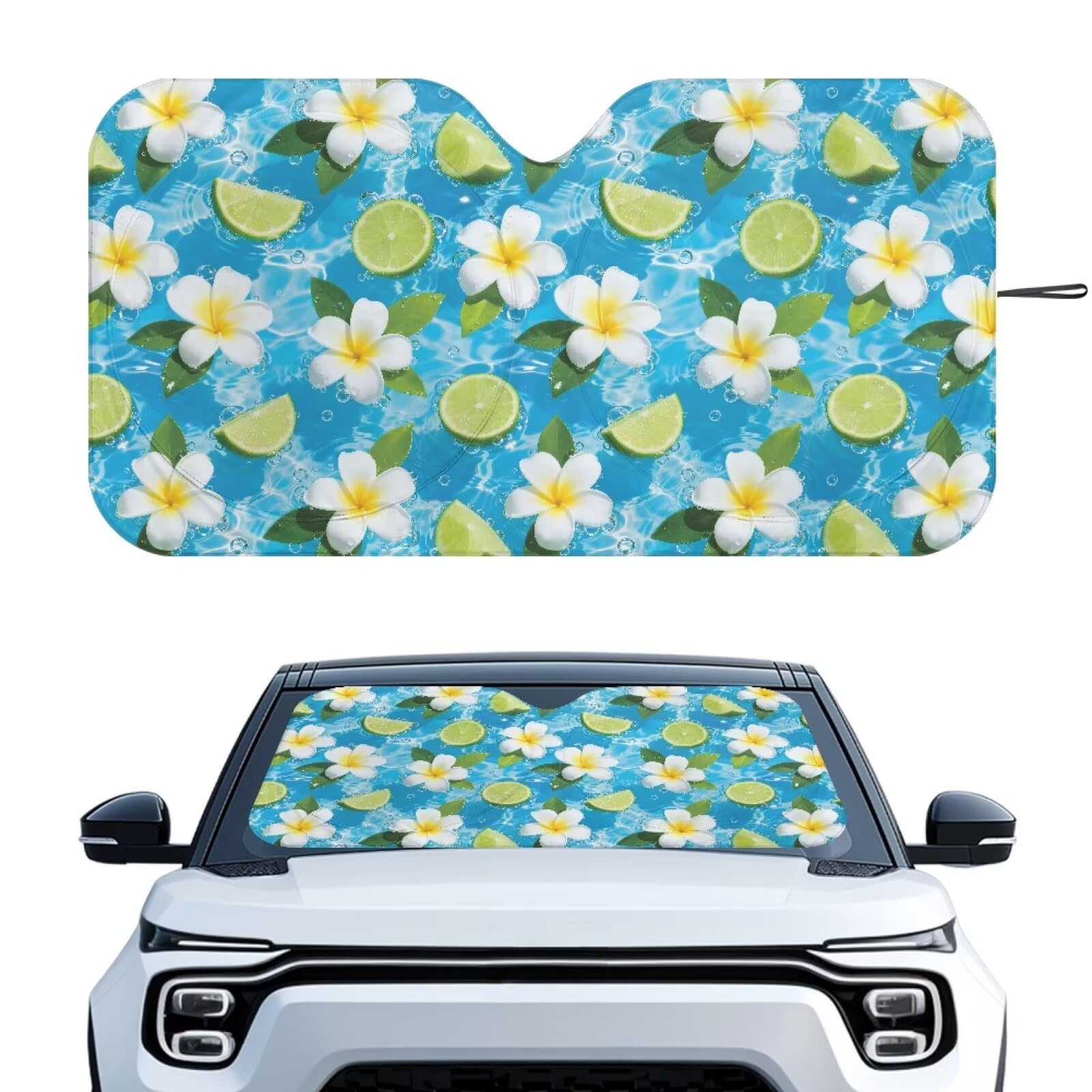 Windshield Sun Shade Universal Fit for Most Cars SUVs Trucks Summer Lemon Floral Car Front Windshield Sunshade Blocks UV Rays and Keeps Your Vehicle Cool, Easy to Install