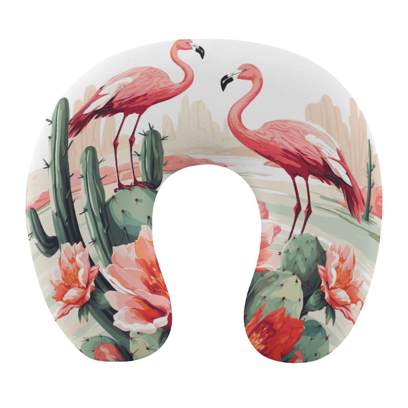 VstaDank Cactus Flamingo Rose Flowers Neck Pillow Memory Foam Sleeping U Shaped Pillows Cooling Travel Head Support Pillows Super Lightweight Portable Airplane Pillow for Car Office Rest