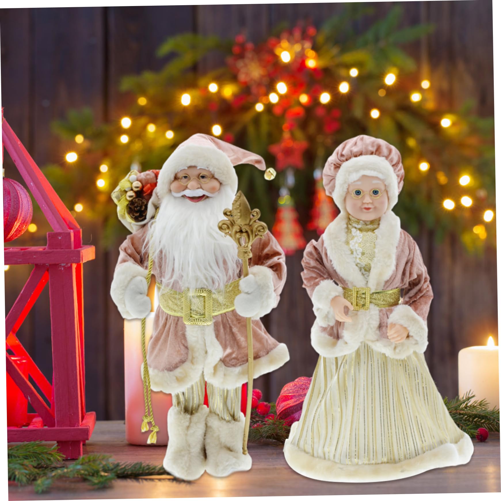 Figurines du Père Noël (Lot de 2) de 45 cm, représentant Monsieur et Madame Noël. Adorables Figurines pour décorer Une fenêtre ou Une Table pour