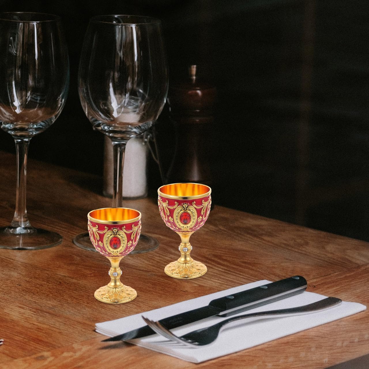 UPKOCH 1 Oz Mini Metal Goblet, Vintage Red Chalice Cup