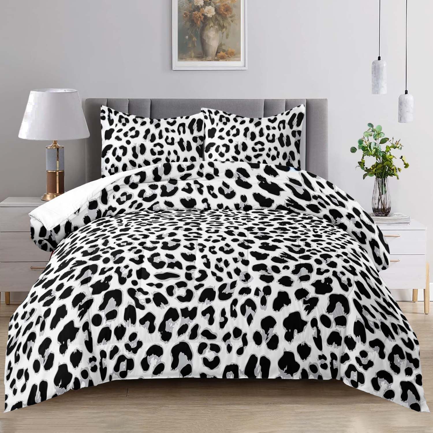 Raphus Cucullatus Leopard Print Comforter Set - Full, Cheetah Bedding, White Comforter, Animal Theme Decor Suitable for Boys & Girls
