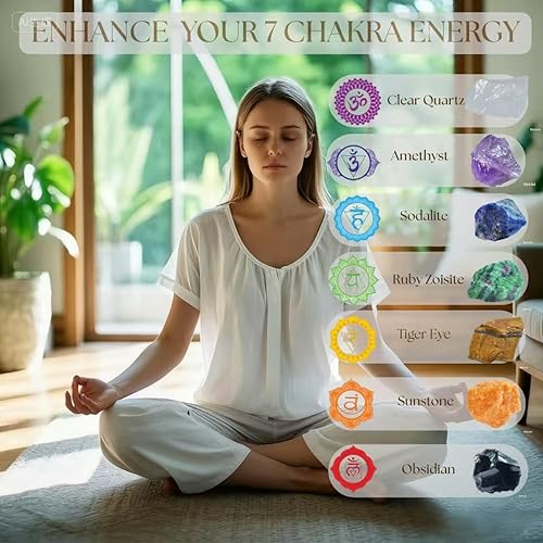 Miniatura 2 de Juego de cristales curativos 7 piedras de chakra crudas y palo de selenita Piedras curativas de cristal sin pulir para meditación, yoga, reiki
