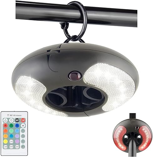 HONWELL Luz para sombrilla de patio, 18 LED, 3 pilas AA, con control remoto RF de 80 pies a través de la pared, 4 modos, 12 colores cambiantes, luz