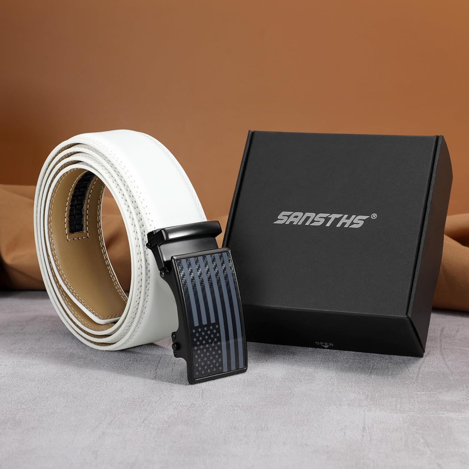 SANSTHS Men's Belts Leather Ratchet Dress Belts for Men with Adjustable Slide Buckle in Gift Box - Image 2