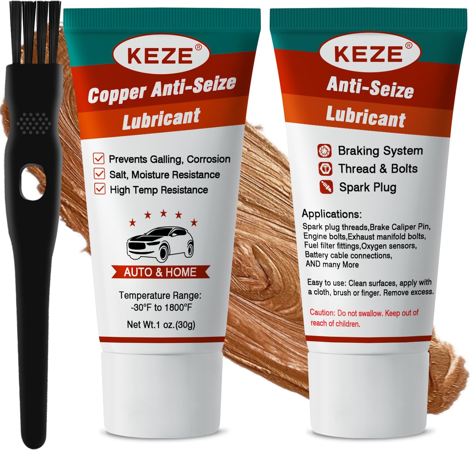 Copper Antiseize Thread Lubricant Grease Rust and Corrosion Protection Heat Resistant Automotive Lubricant for Brake Pad Bolts and Nuts Spark Plug, 1 Oz-2 Pack