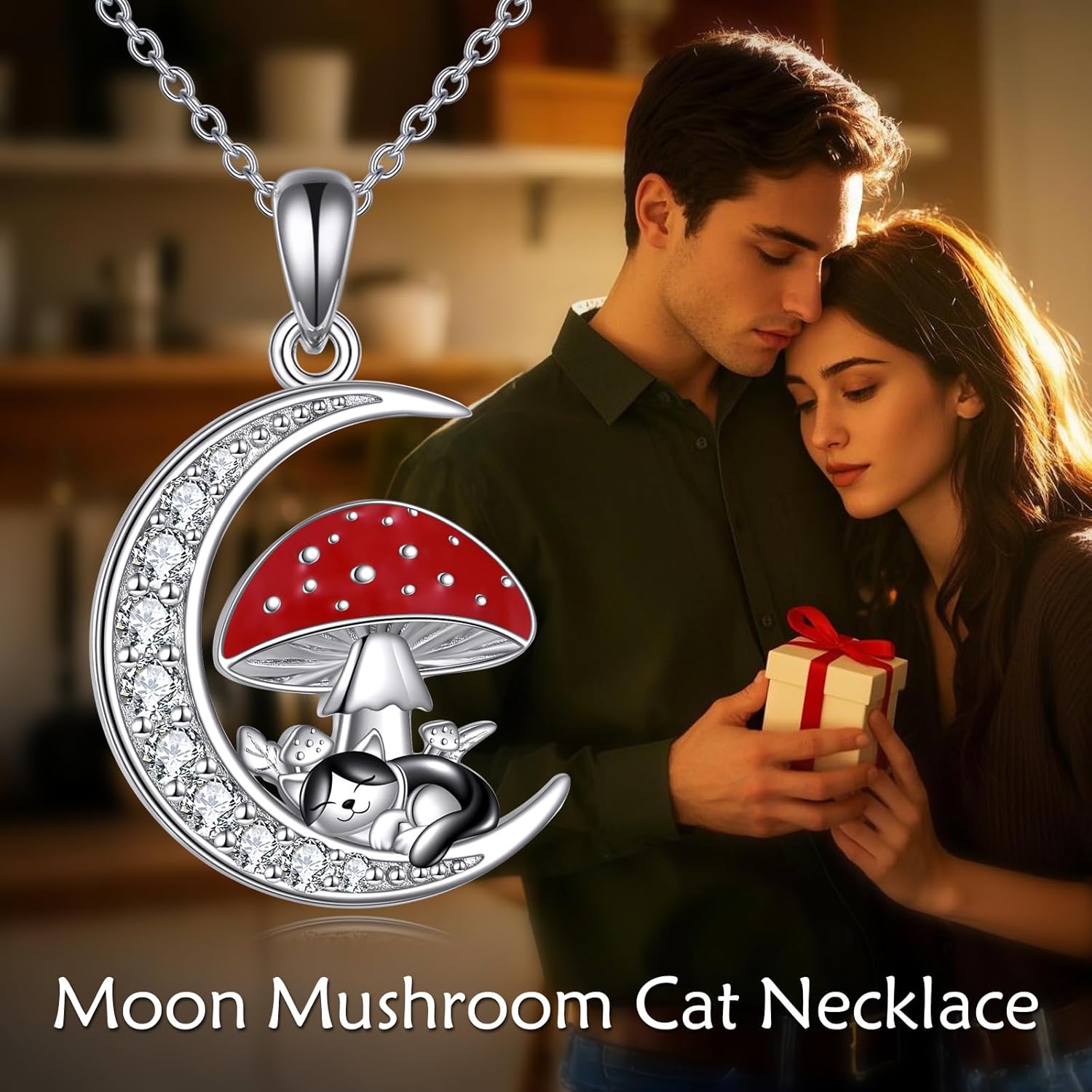 Mushroom Necklace Sterling Silver Mushroom Pendant Cubic Zirconia Moon Jewelry Gift for Women Wife Mother - Image 6
