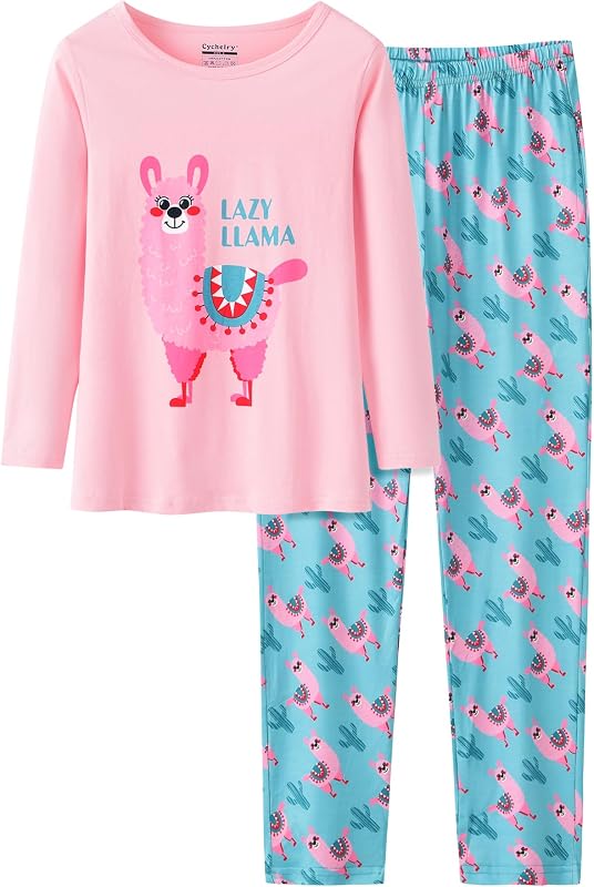 Conjunto de pijama infantil CYCHELRY com estampa de lhama, 2 peças